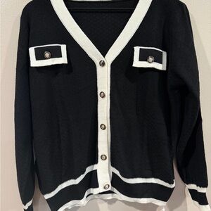 Boutique Black and White Button-Up Cardigan NWT Large